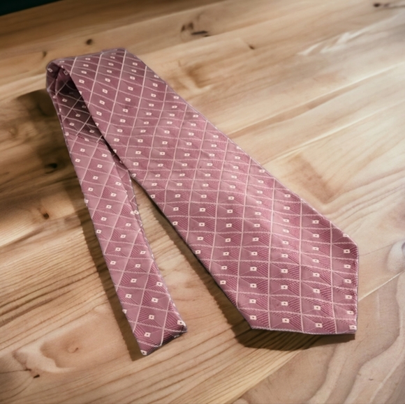 Kenneth Cole Dusty Mauve Rose Textured Executive Geometric Mens Suit Silk Tie - Picture 6 of 9